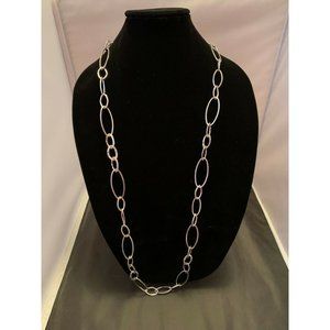 Stamped “C” Silver Tone Geometric Shapes Stamped Solid Necklace